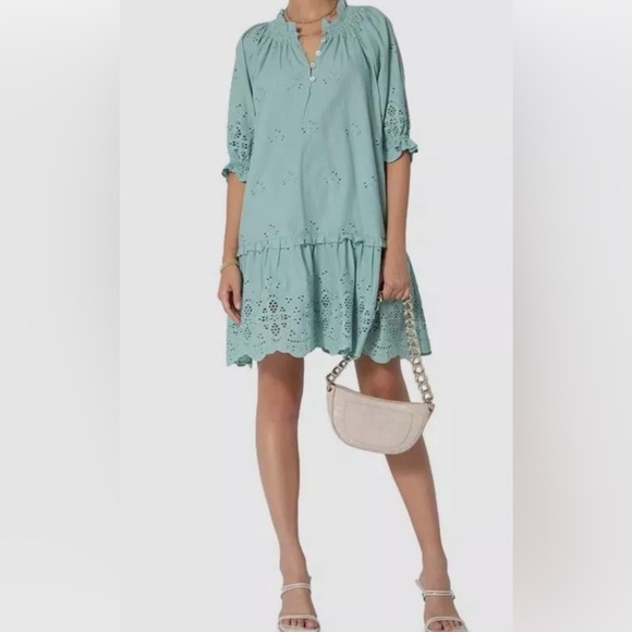 Tart Women's Blue Mia Eyelet Cotton Shift Dress Size Small - Picture 1 of 9